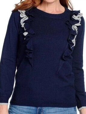 ONE A - Women's Navy & Grey Soft Ruffled Layer Combo Sweater ( LARGE ) NWT